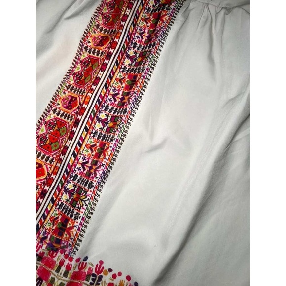 Roxy White Strapless Smocked Top Embroidered Tribal Border Dress L G G - Picture 11 of 12